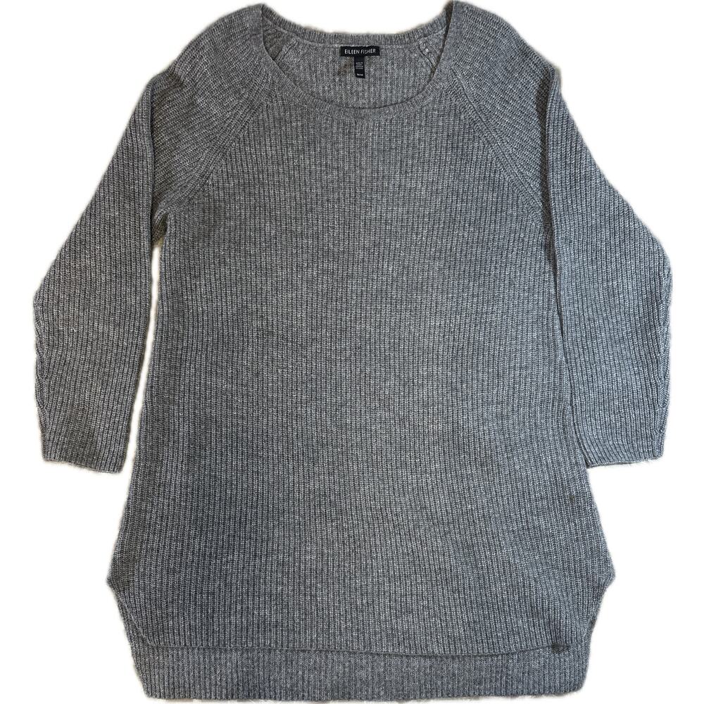 Eileen Fisher Wool Blend Crew Neck Sweater Size M Gray Lightweight Fall Winter